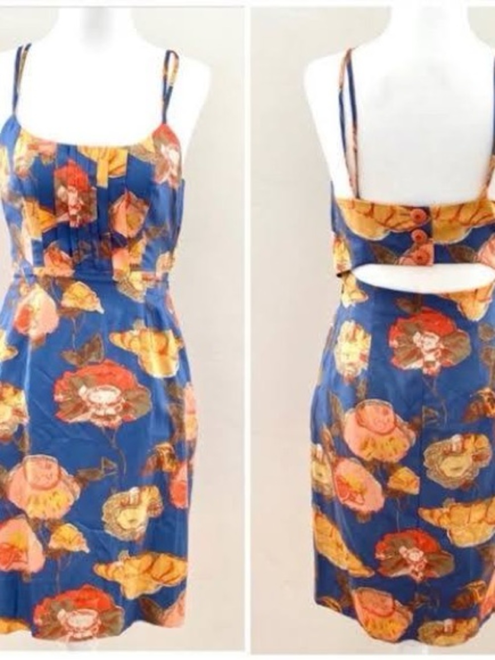 Maeve Blue Floral Midi Dress with Cutout Back